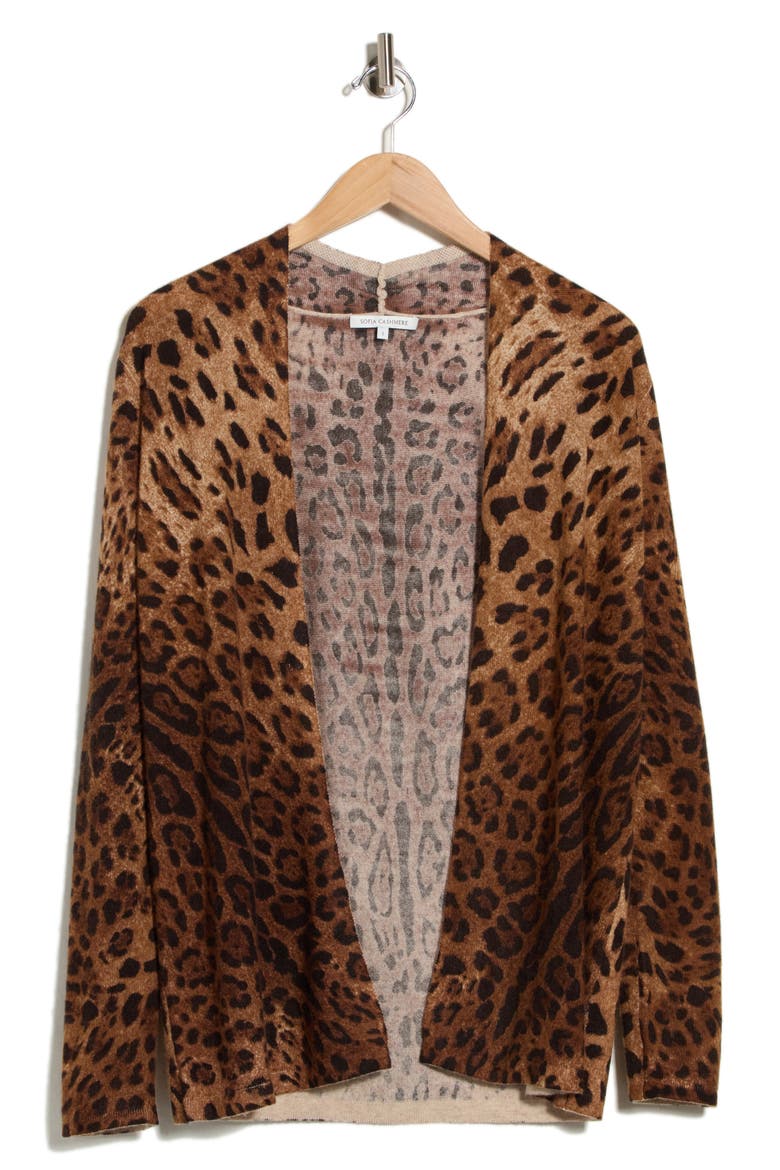 Leopard Print Drape Cardigan, Alternate, color, CAMEL