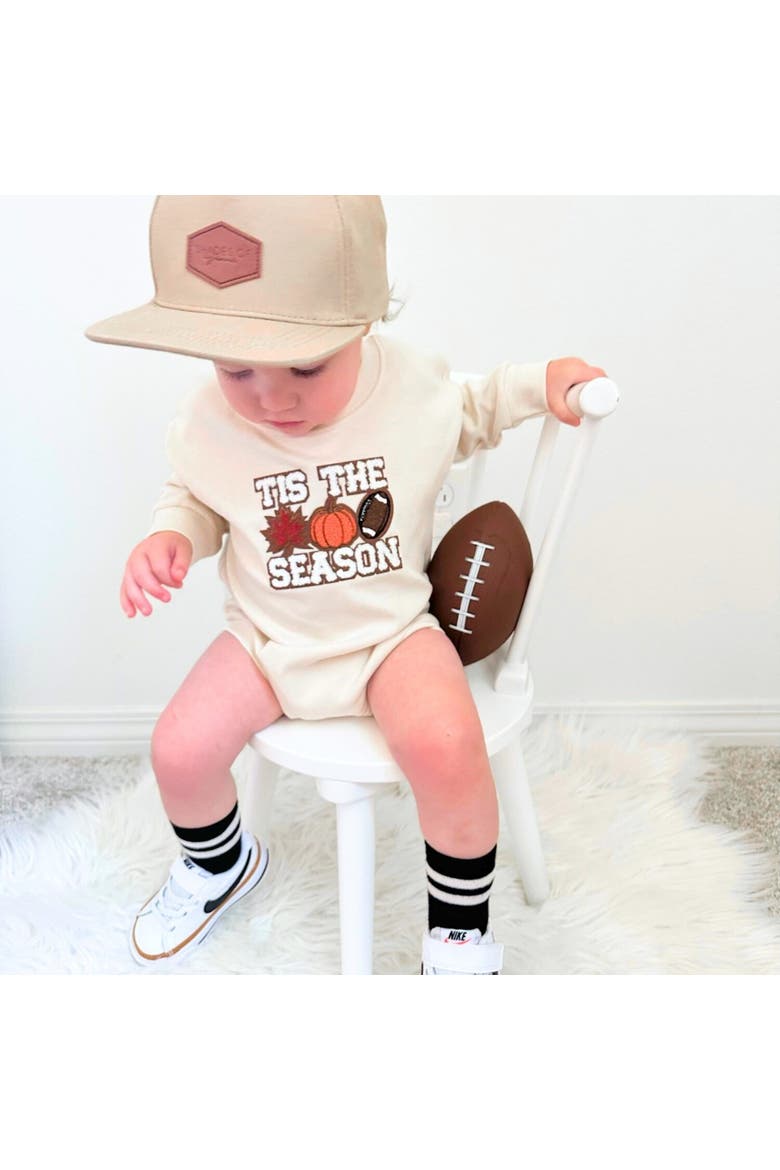 Tis The Season Pumpkin Patch Long Sleeve Romper, Alternate, color, Natural