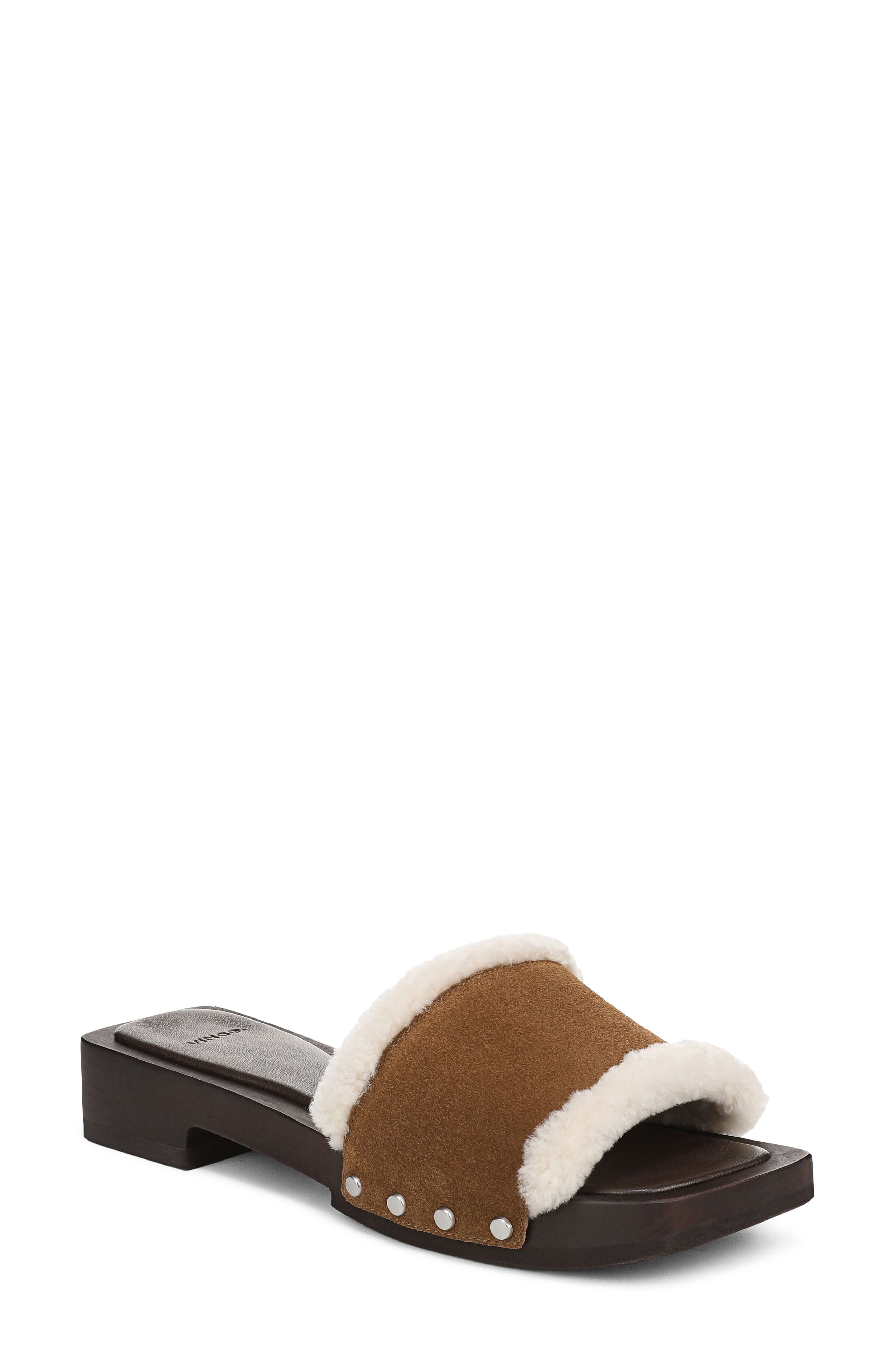Barbara Genuine Shearling Slide Sandal, Main, color, ELMWOOD