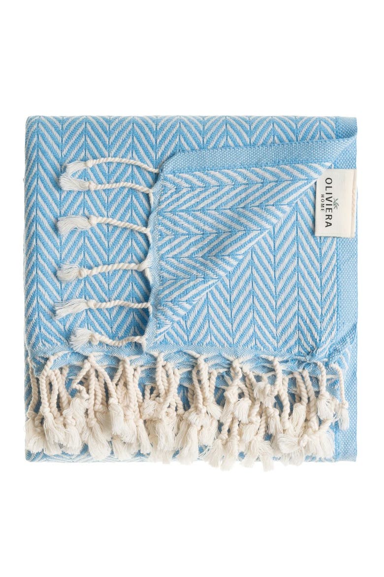 Herringbone Turkish Cotton Bath and Hand Towel - Set, Alternate, color, Sky Blue