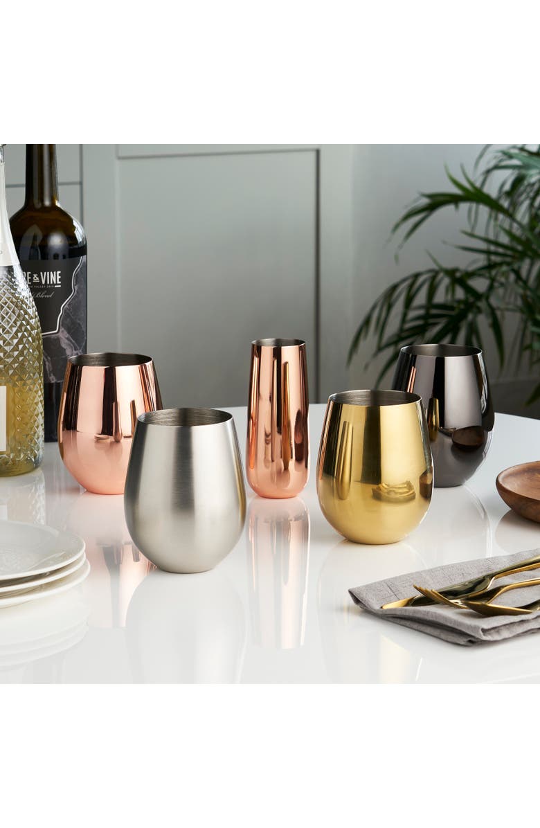 Viski Summit Stemless Champagne Flutes Set of 2, Alternate, color, Copper