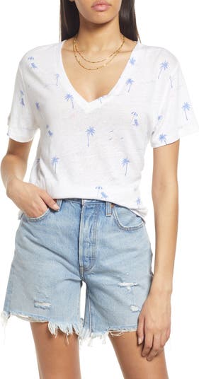 Rails The Cara V-Neck Linen-Blend T-Shirt | Nordstrom