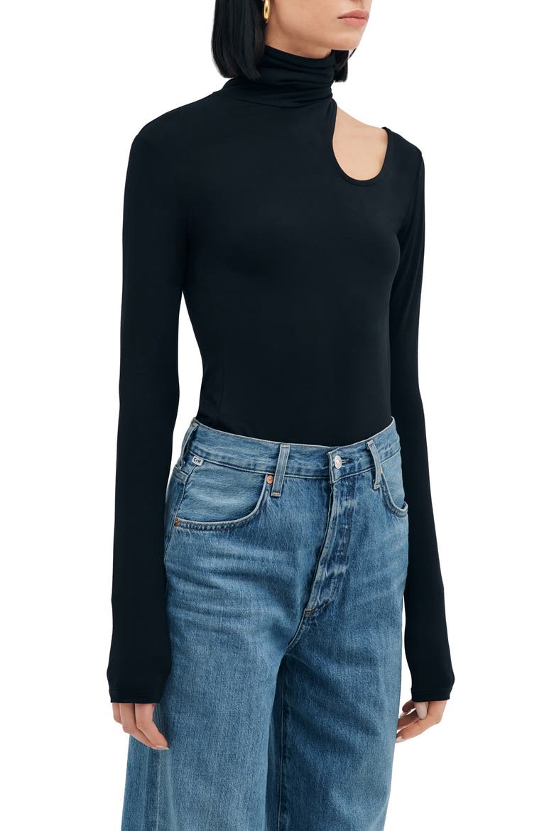 Allegra Asymmetric Turtleneck Top, Alternate, color, BLACK