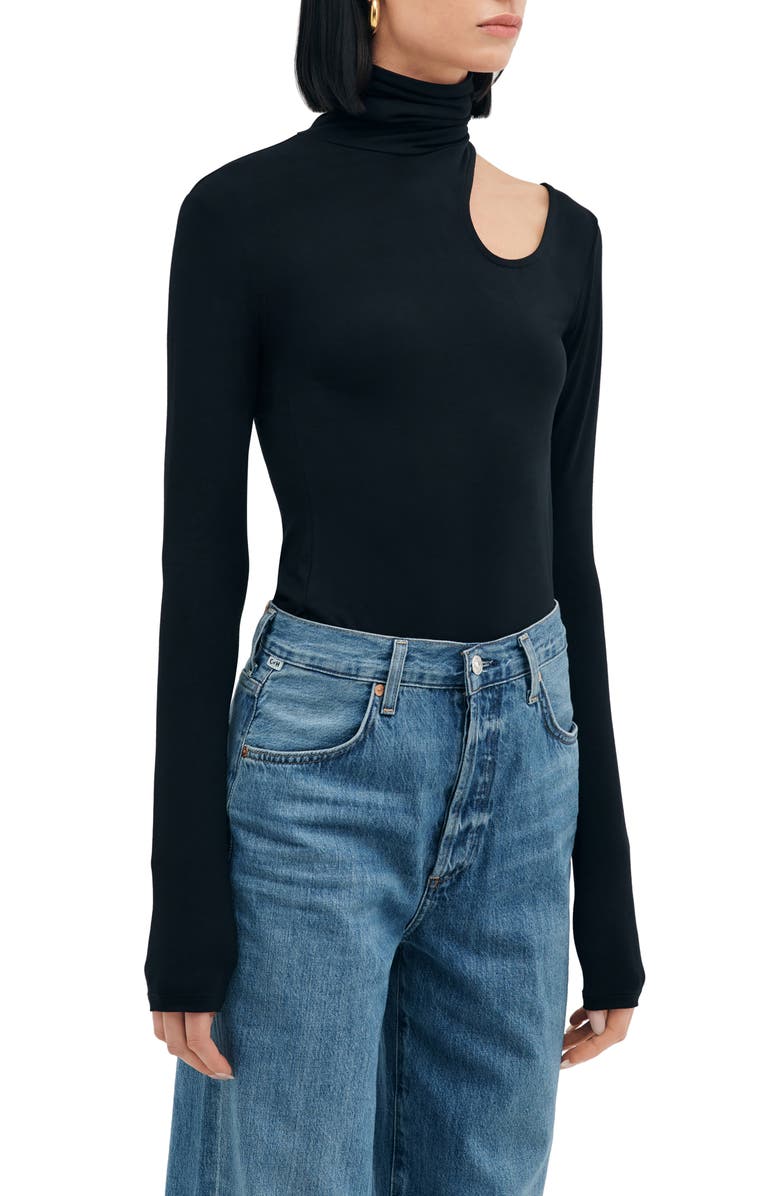 Marcella Allegra Asymmetric Turtleneck Top, Alternate, color, Black
