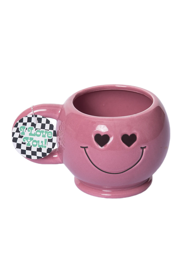 Shaped Heart Eye Smiley Mug Ceramic Pink 15 oz, Main, color, Pink