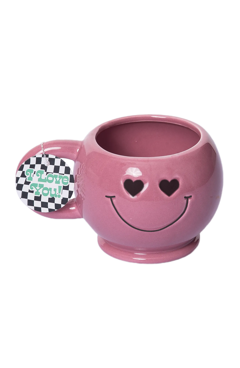 Totalee Gift Shaped Heart Eye Smiley Mug Ceramic Pink 15 oz, Main, color, Pink