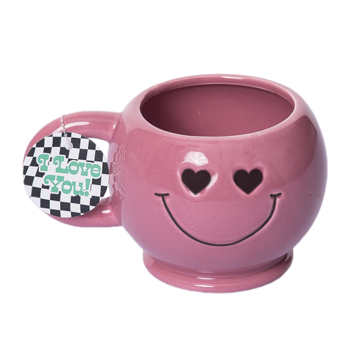 Totalee Gift Shaped Heart Eye Smiley Mug Ceramic Pink 15 oz