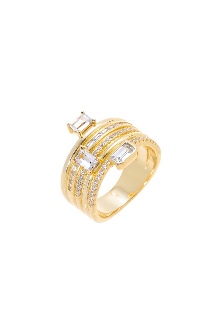 CZ Emerald & Baguette Stacked Ring, Main, color, Gold