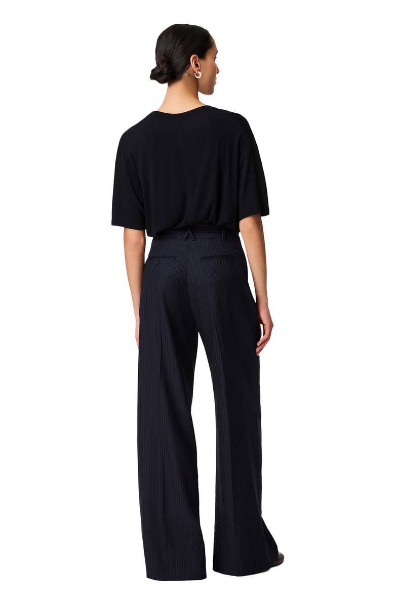 Another Tomorrow Twill Pleated Trouser, Alternate, color, Navy/Chalk