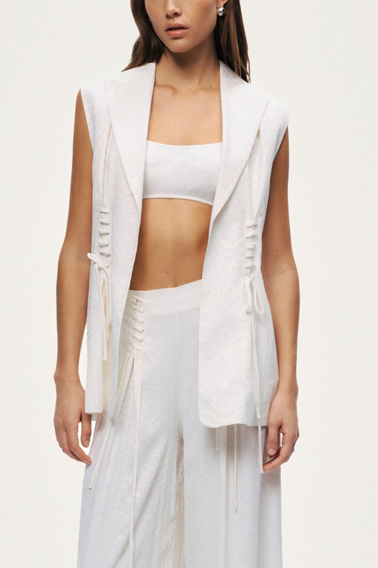 Lace-Up Waist Tailored Vest, Alternate, color, Ivory