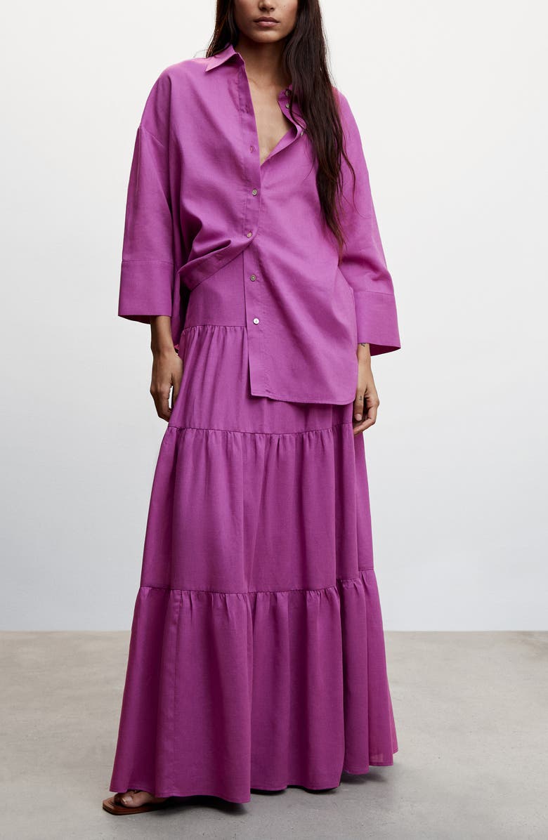 MANGO Oversize Ramie & Cotton Blend Button-Up Shirt, Alternate, color, 