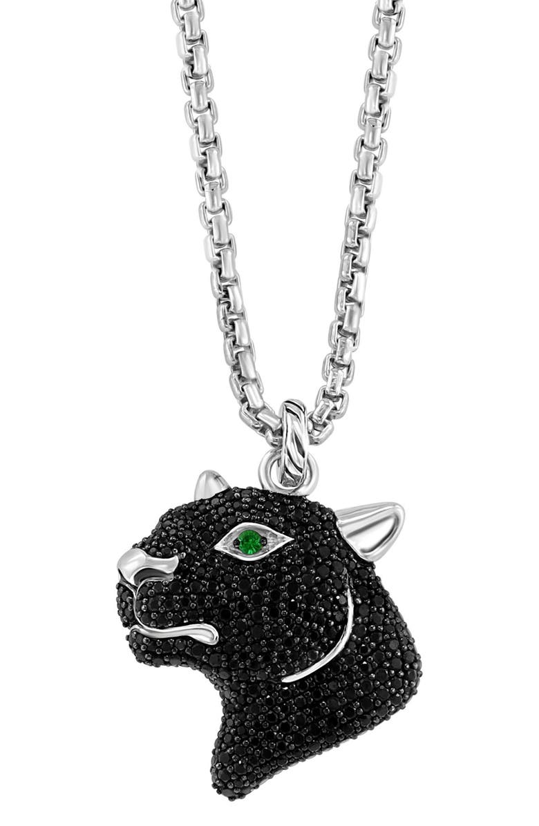 EFFY Sterling Silver Black Spinel Panther Pendant Necklace, Main, color, 