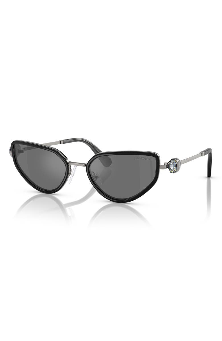 Swarovski 56mm Irregular Sunglasses, Alternate, color, Black Grey