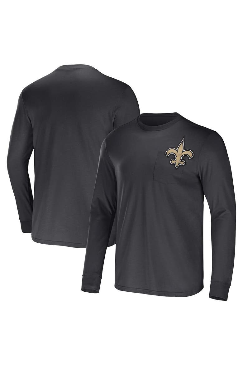 Men's NFL x Darius Rucker Collection by Fanatics Black New Orleans Saints Team Long Sleeve Pocket T-Shirt, Alternate, color, Charcoal