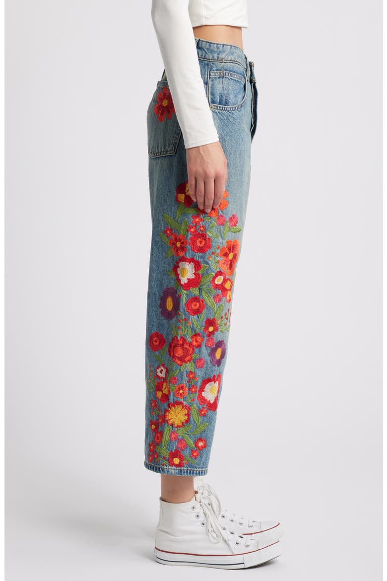 Deep Trance Floral Embroidered Nonstretch Wide Leg Jeans, Alternate, color, RETROGRADE
