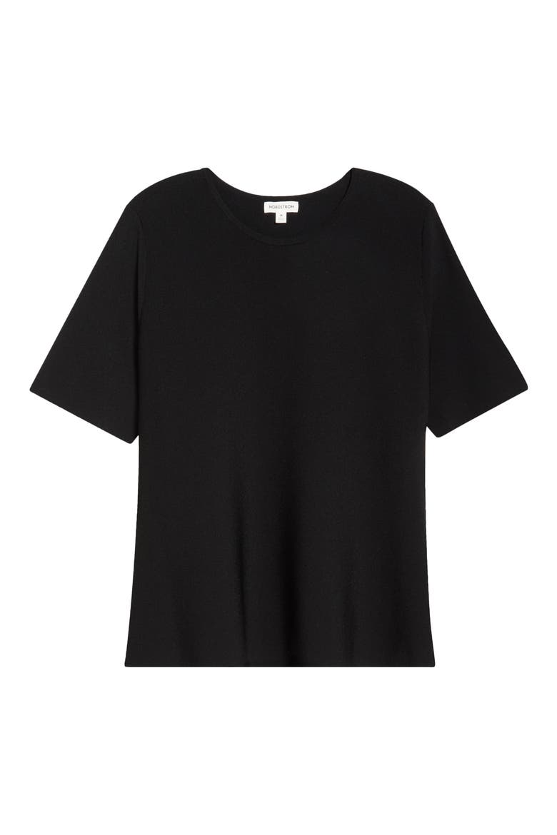 Short Sleeve Peplum Sweater, Alternate, color, BLACK