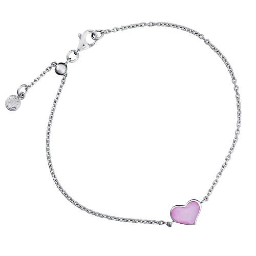 Jan Leslie Heart Bracelet Set In Sterling Silver In Pink