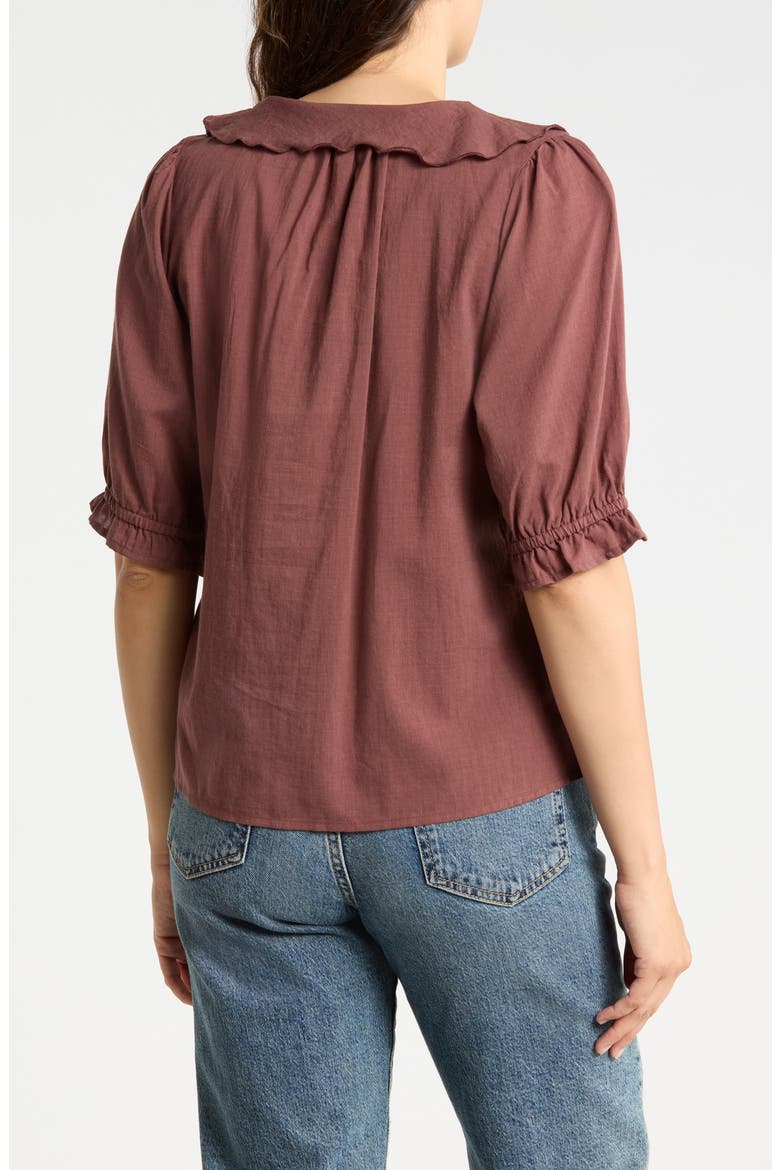 Romantic Ruffle Button-Up Shirt, Alternate, color, REDBEAN COOKIE