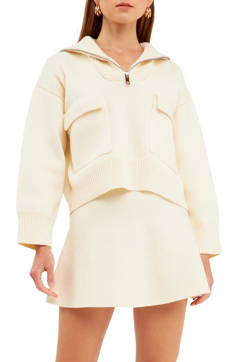 Zip Collar Sweater, Main, color, CREAM
