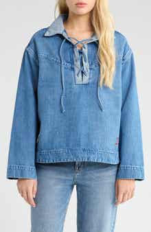 Damson Madder Scarlett Lace-Up Denim Rugby Shirt