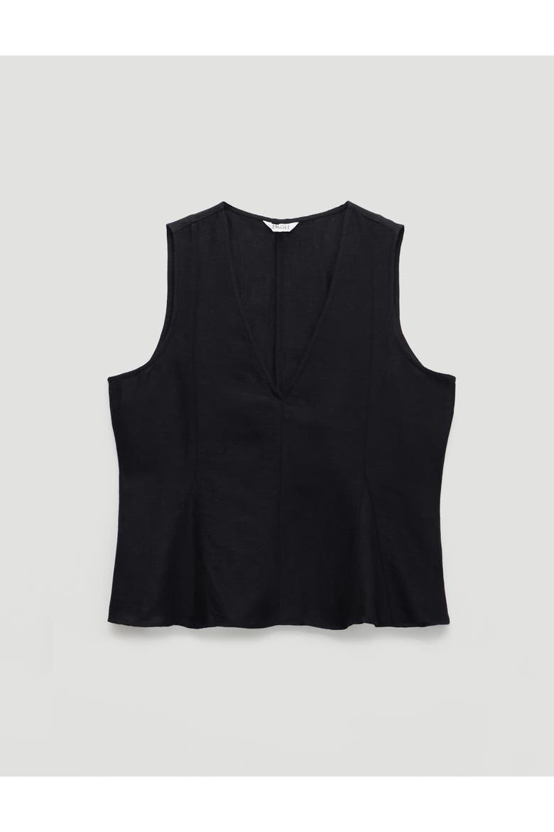 Jose V-Neck Godet Linen Top, Alternate, color, Black