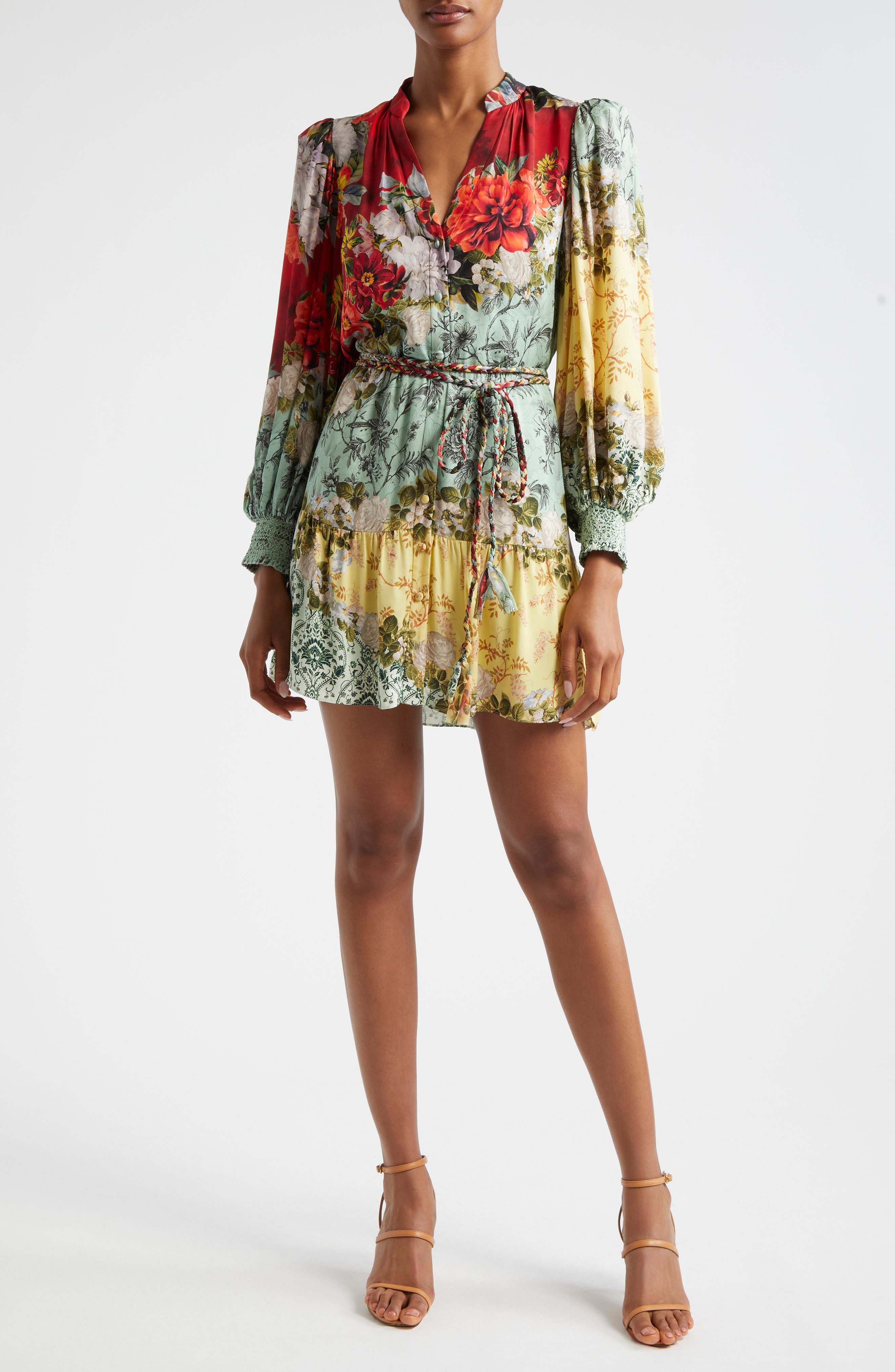 Alice + Olivia Antonette Print Tie Waist Long Sleeve Minidress