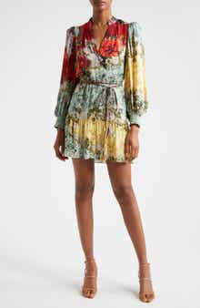 Alice + Olivia Antonette Print Tie Waist Long Sleeve Minidress