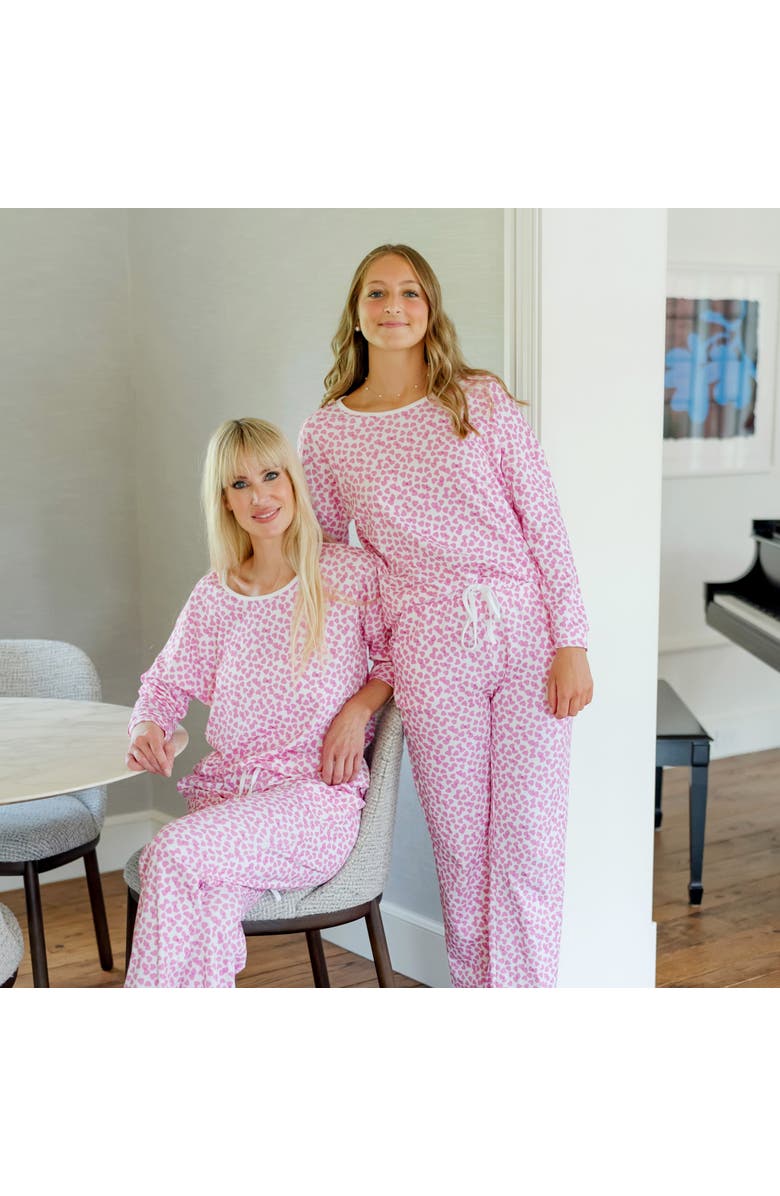 Lila and Hayes Audrey Women's Pajama Longsleeve Top Pants Set, Alternate, color, Confetti Hearts Pink