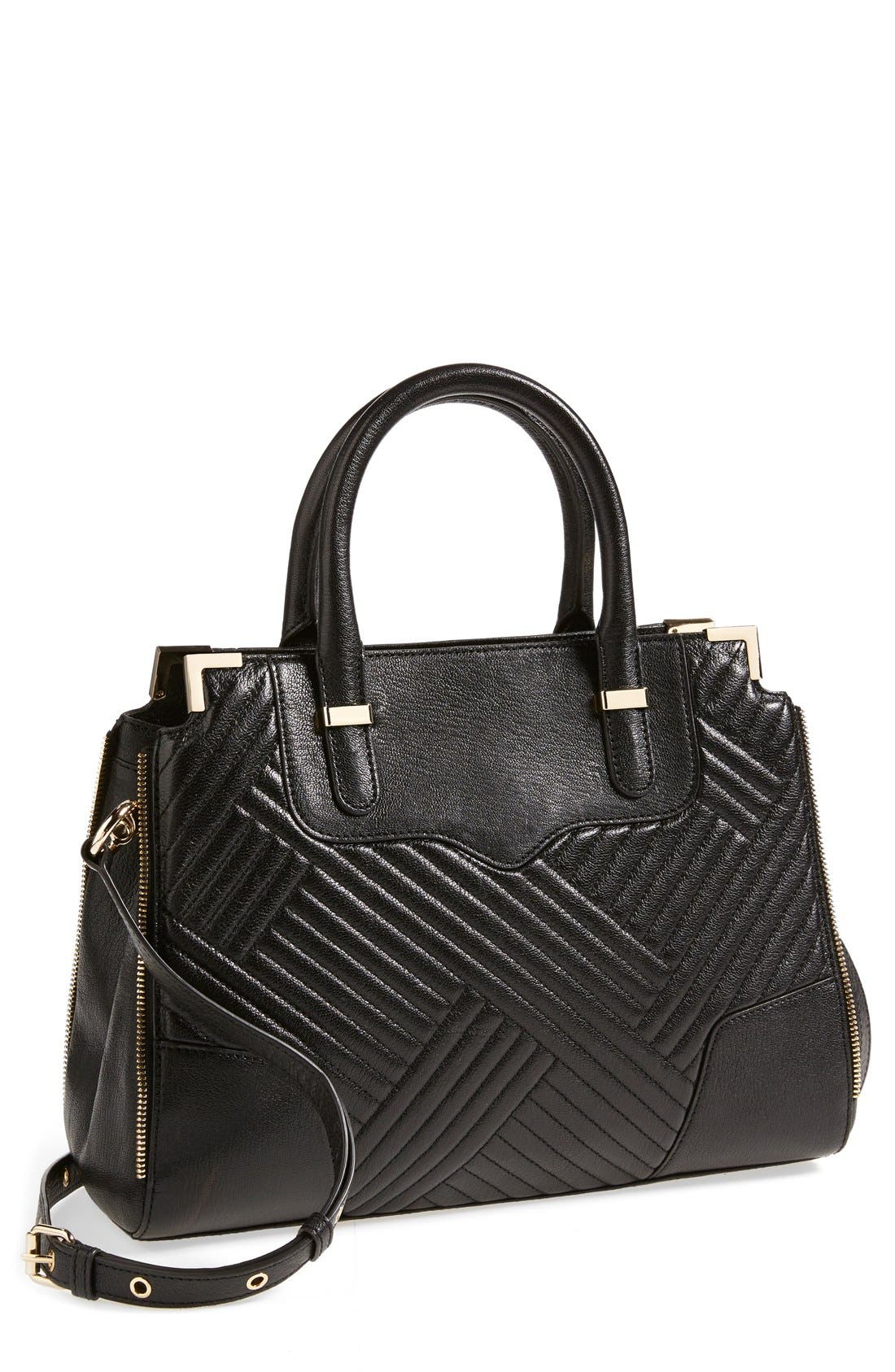 'Amorous' Quilted Satchel, Main, color, BLACK