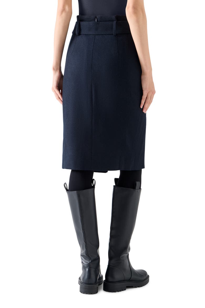 Belted High Waist Virgin Wool Blend Flannel Pencil Skirt, Alternate, color, NAVY
