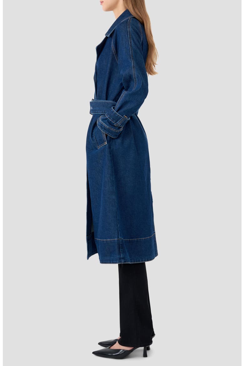 Belted Denim Trench Coat, Alternate, color, DENALI WASH