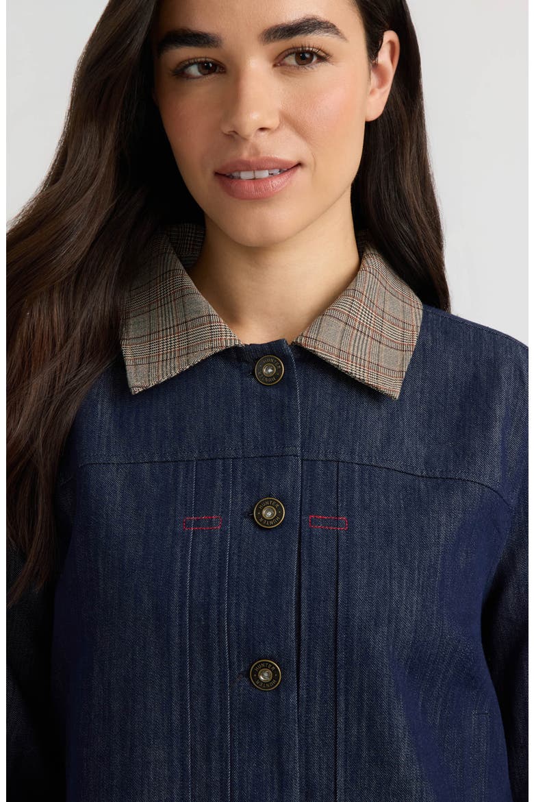 Plaid Detail Denim Jacket, Alternate, color, DARK INDIGO DENIM
