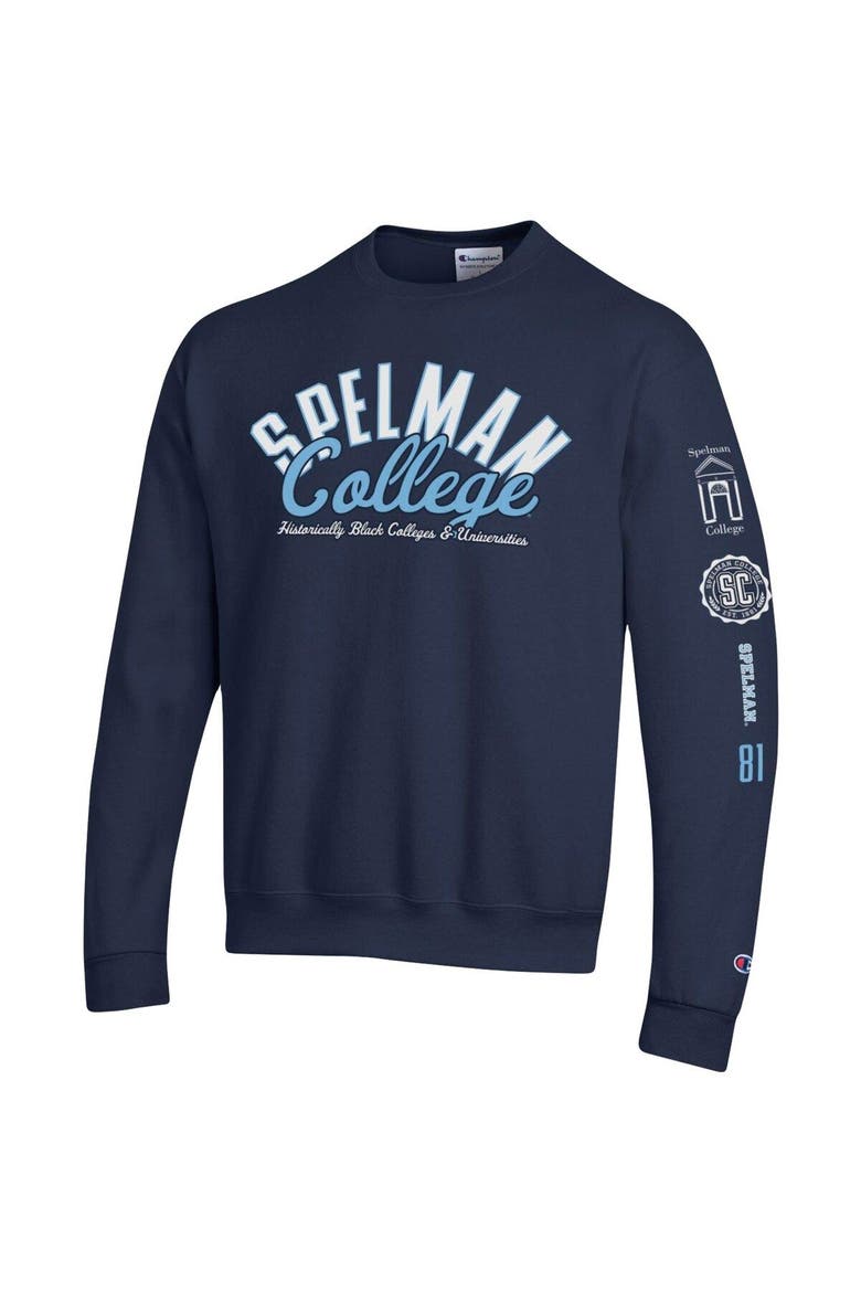 Men's Champion Navy Spelman College Jaguars 2-Hit Powerblend Pullover Sweatshirt, Alternate, color, Navy
