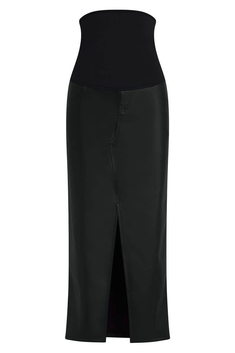 Reconstructed Faux Leather Midi Skirt, Alternate, color, BLACK