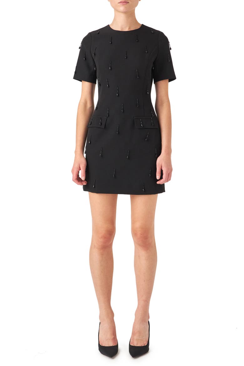 Beaded Fringe Minidress, Main, color, BLACK