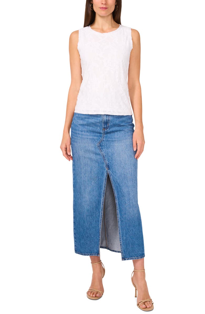 Vince Camuto Jacquard Cotton Blend Keyhole Tank, Alternate, color, Ultra White