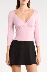 Madden Girl Surplice Three-Quarter Sleeve Top