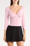 Madden Girl Surplice Three-Quarter Sleeve Top