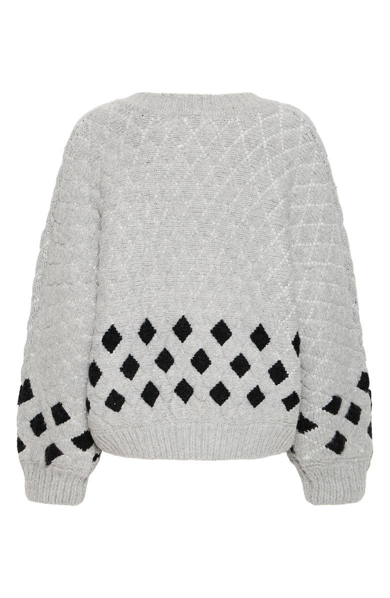 ICHI Diamond Knit Cardigan, Alternate, color, Grey Melange