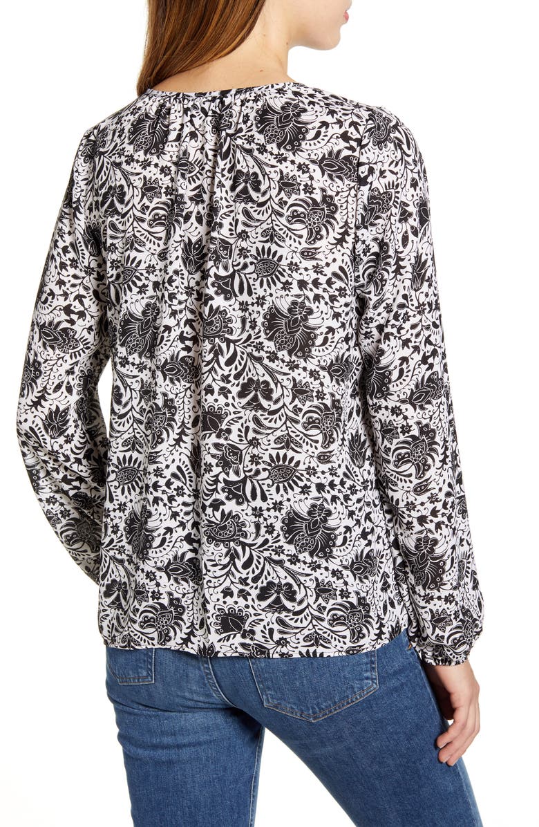 Bobeau Tie Neck Peasant Blouse, Alternate, color, 