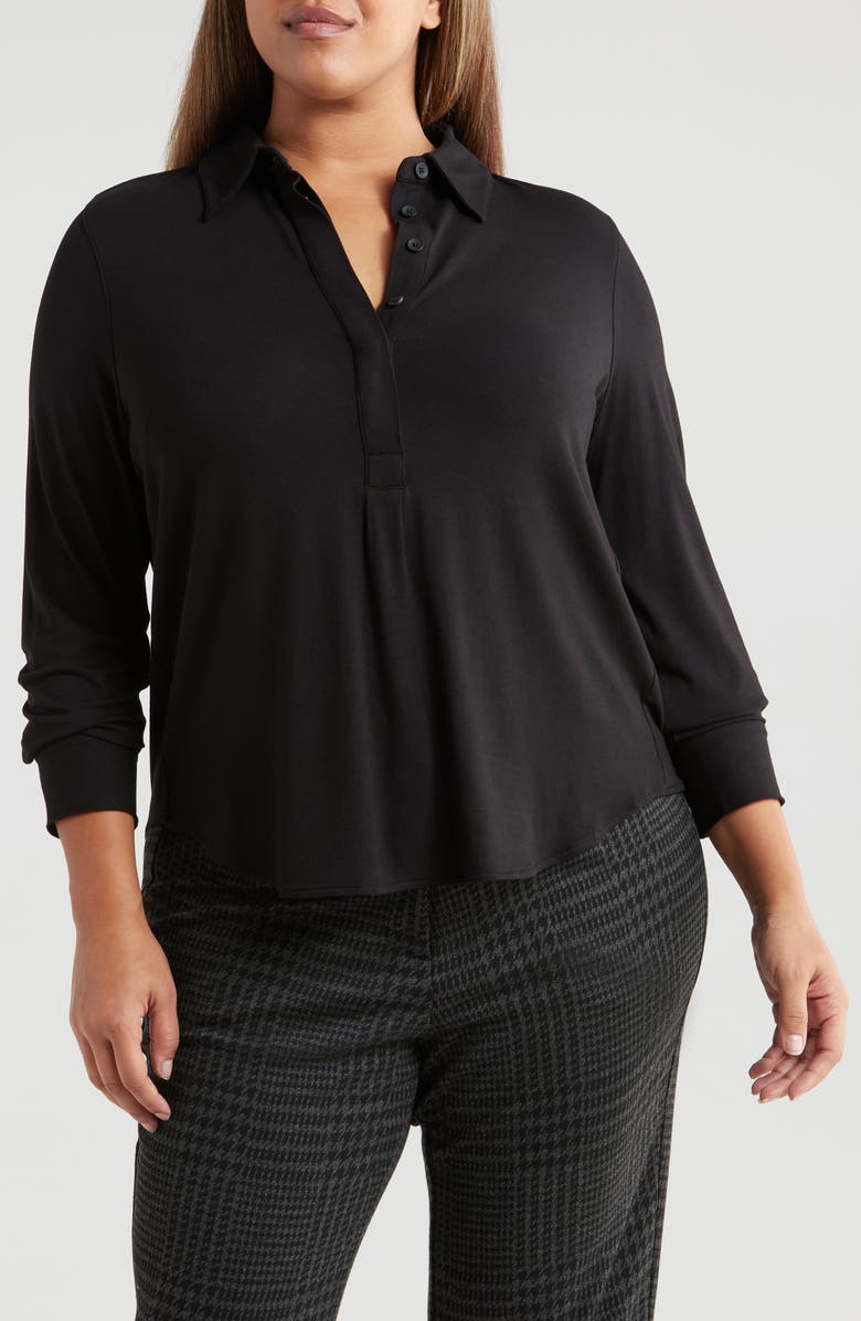 Universal Standard Elbe Popover Shirt, Main, color, Black