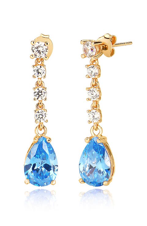 Cubic Zircoina & Blue Topaz Linear Drop Earrings