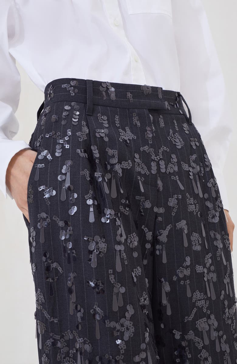 Brunello Cucinelli Loose trousers with swing drops embroidery, Alternate, color, Lignite Grey