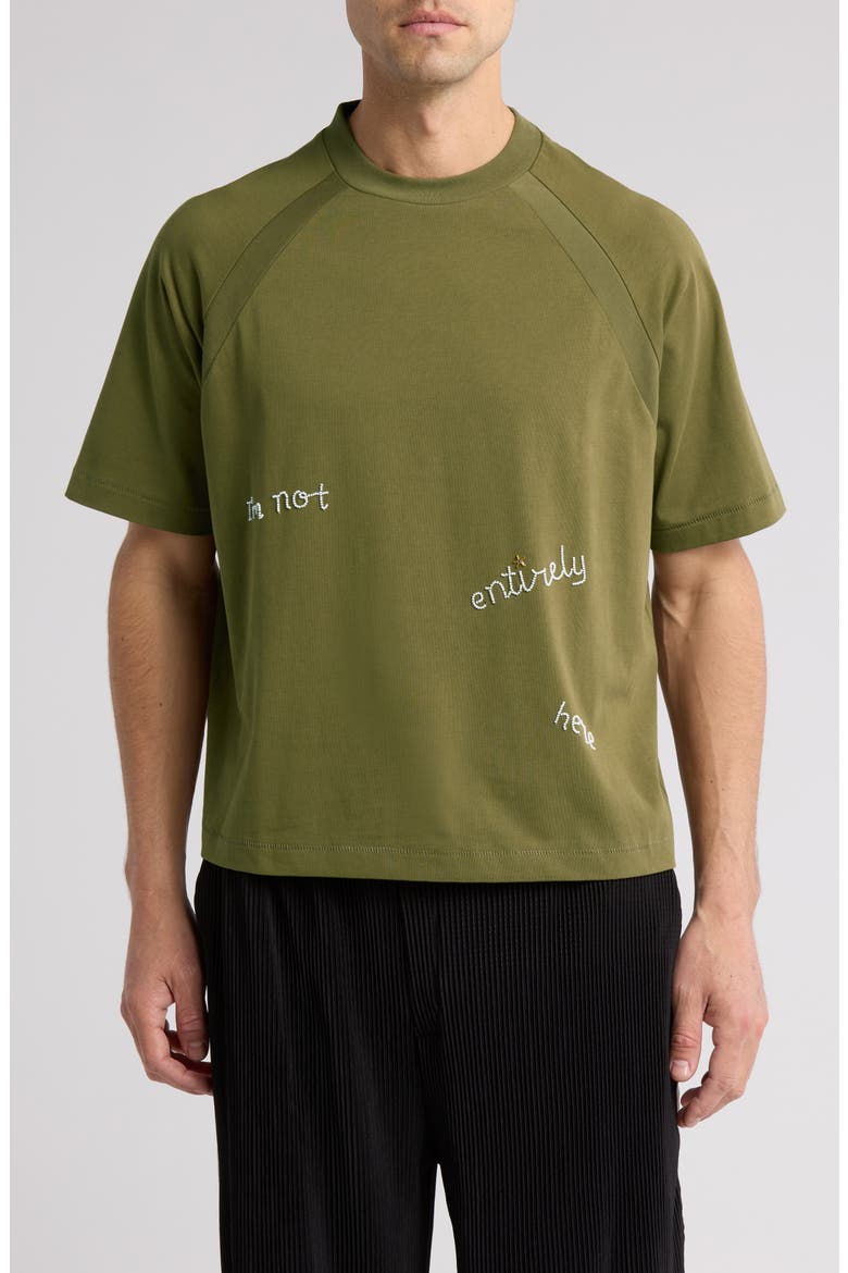 Not Here Oversize Embellished Cotton T-Shirt, Main, color, OLIVE GREEN