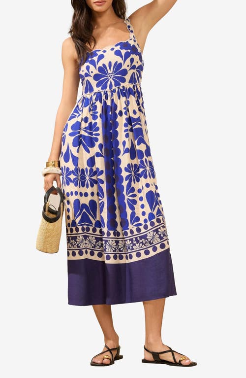 Lipsy Print Scallop Trim Sleeveless Maxi Dress In Blue