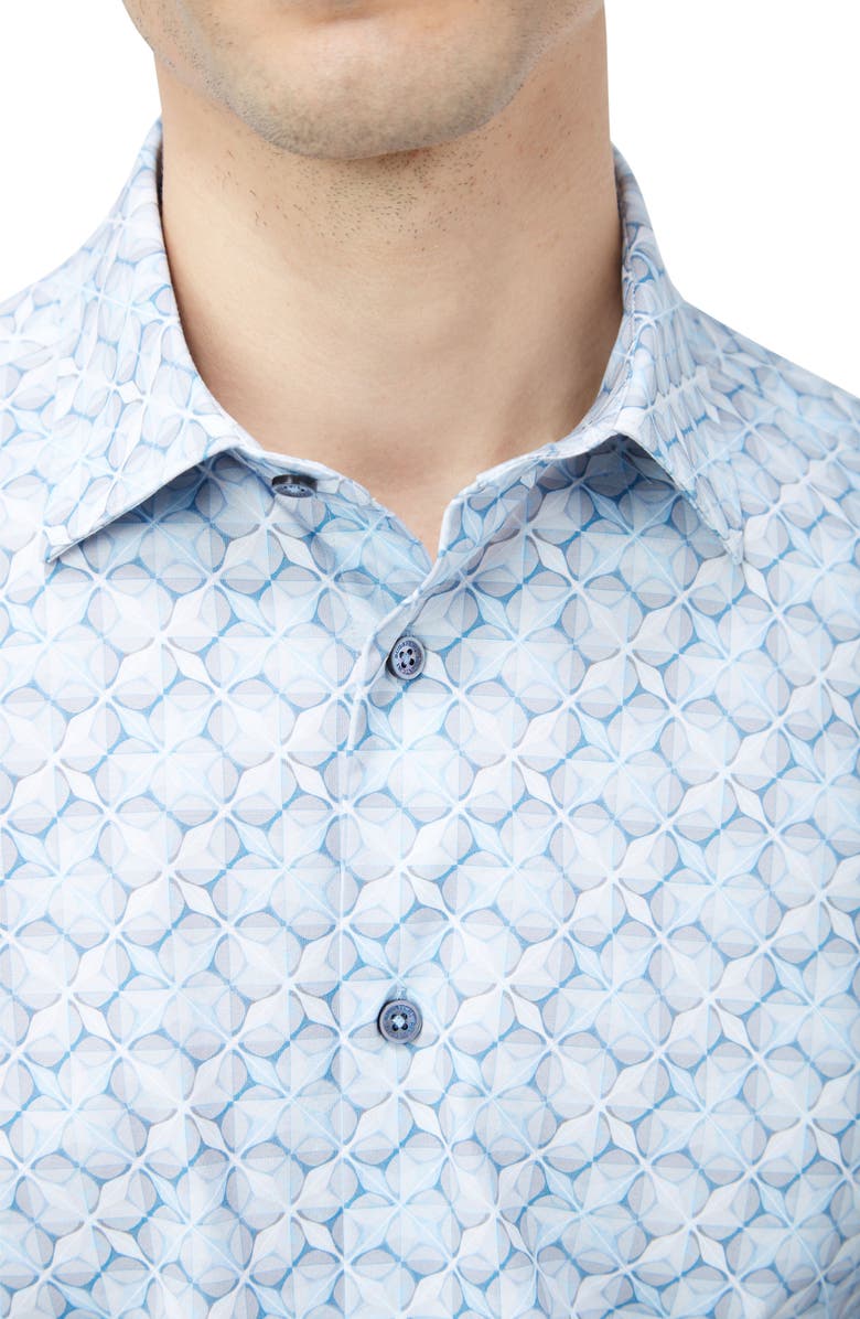 Bugatchi Miles OoohCotton<sup>®</sup> Abstract Print Short Sleeve Button-Up Shirt, Alternate, color, Air Blue