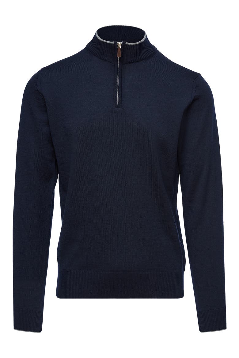 Light Gauge High Neck Quarter Zip Merino Wool Sweater (Men