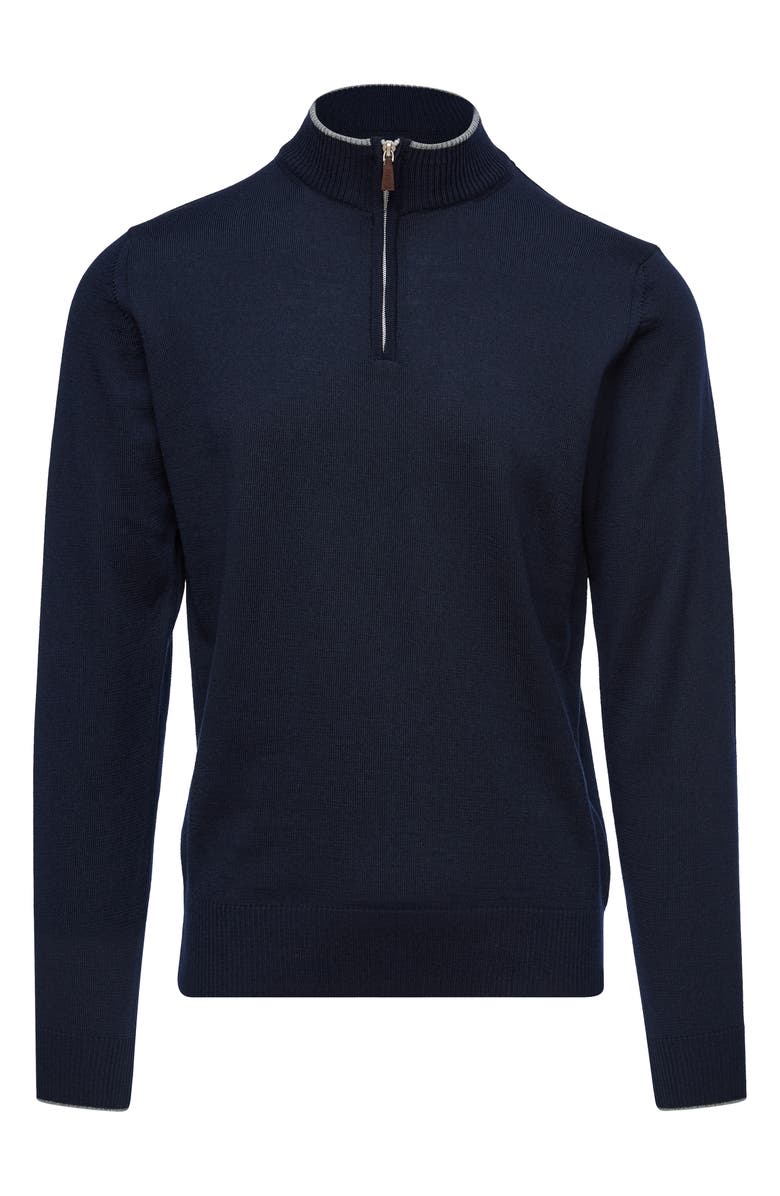 Emanuel Berg Light Gauge High Neck Quarter Zip Merino Wool Sweater, Main, color, Navy