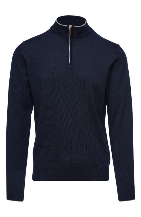 Light Gauge High Neck Quarter Zip Merino Wool Sweater