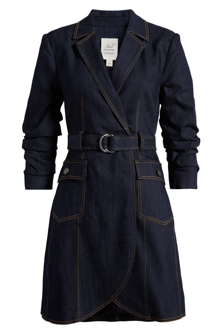Jenessa Belted Denim Blazer Dress, Alternate, color, INDIGO